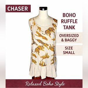 Chaser Tiger Ruffle Tank Top women’s small Anthropologie Style bohemian chic